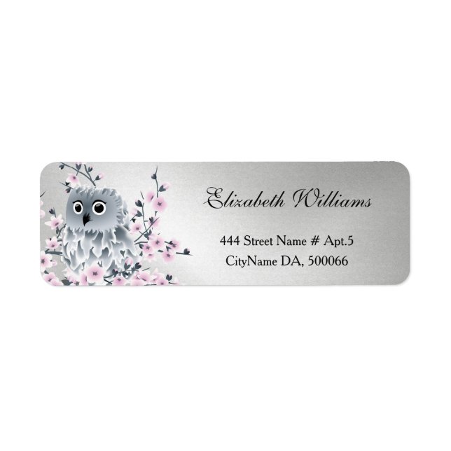 Owl Cherry Blossoms Silver (Front)