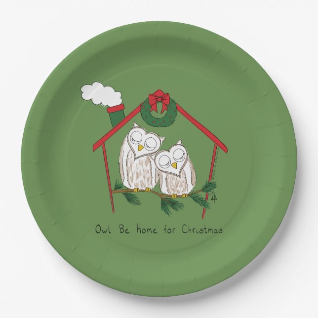 Owl Christmas Country Holiday Paper Plate (Front)