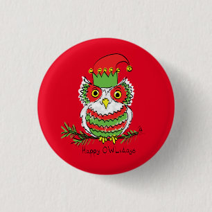 Owl Christmas Cute Funny Holiday 3 Cm Round Badge