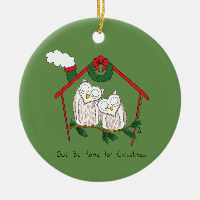 Owl Christmas Cute Funny Holiday Ceramic Tree Decoration (Front)