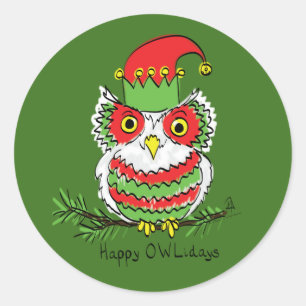 Owl Christmas Cute Funny Holiday Classic Round Sticker