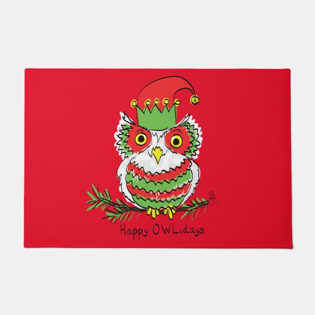 Owl Christmas Cute Funny Holiday Doormat (Front)
