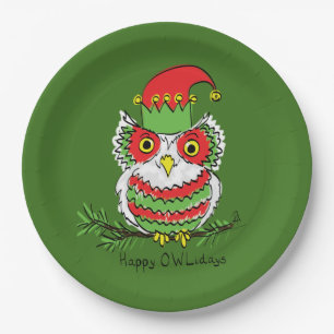 Owl Christmas Cute Funny Holiday Kids Paper Plate