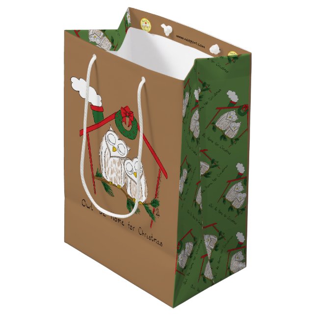 Owl Christmas Cute Funny Holiday Medium Gift Bag (Front Angled)