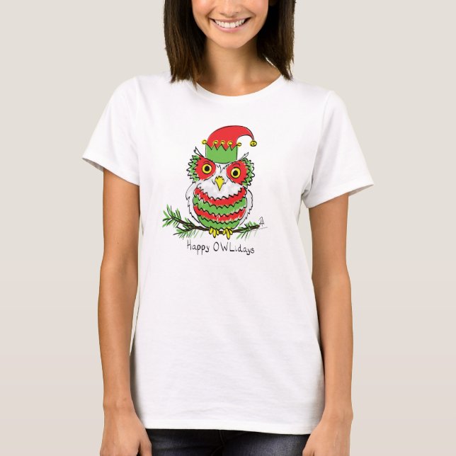 Owl Christmas Cute Funny Holiday T-Shirt (Front)