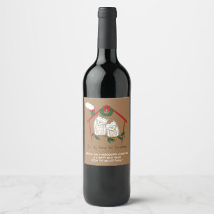 Owl Christmas Cute Funny Holiday Wine Label