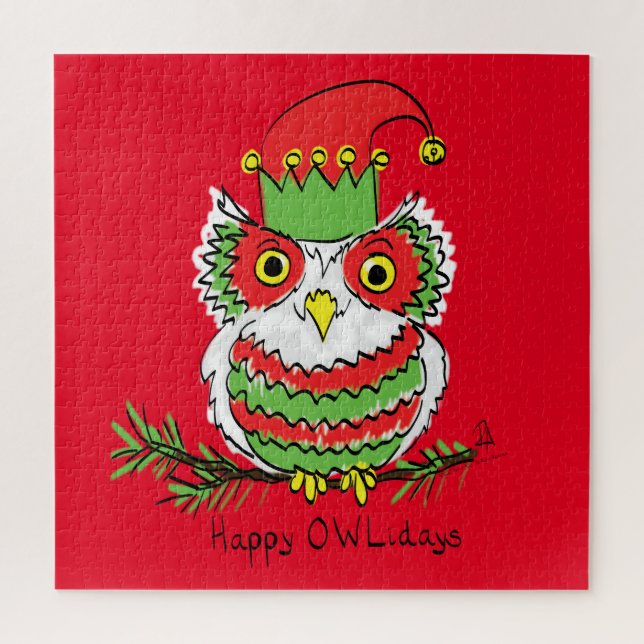 Owl Christmas Cute Funny Kids Jigsaw Puzzle (Vertical)