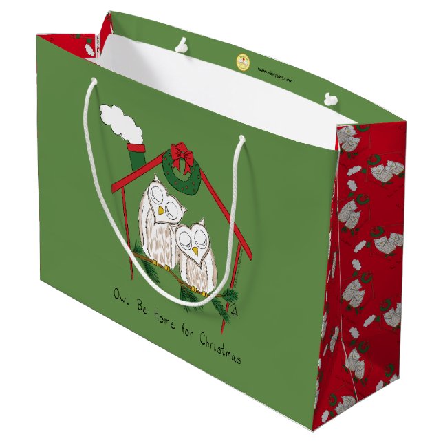 Owl Christmas Cute Kids Large Gift Bag (Back Angled)