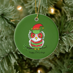 Owl Christmas Funny Cartoon Ceramic Tree Decoration