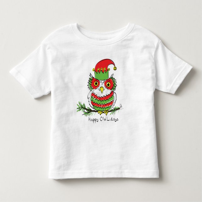 Owl Christmas Funny Cartoon Toddler T-Shirt (Front)