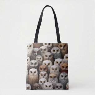 Owl Collage Tote Bag in Browns, Blacks, and Creams