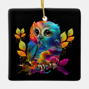 OWL COLORFUL ABSTRACT CERAMIC ORNAMENT