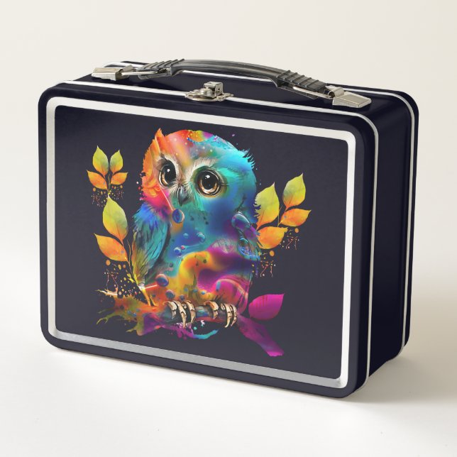 OWL COLORFUL ABSTRACT  METAL LUNCH BOX (Front)