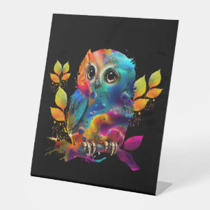 OWL COLORFUL ABSTRACT PEDESTAL SIGN