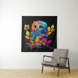 OWL COLORFUL ABSTRACT   TAPESTRY