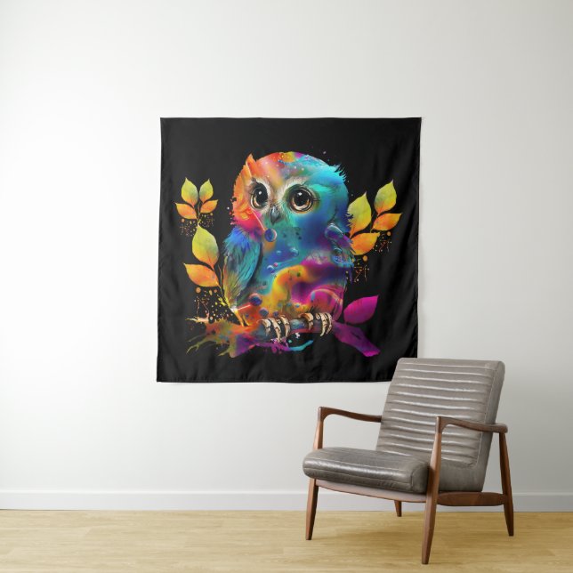 OWL COLORFUL ABSTRACT   TAPESTRY (In Situ)