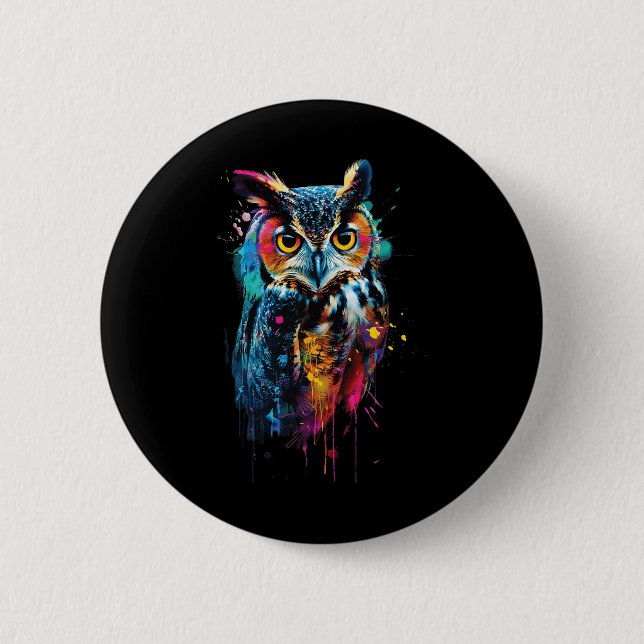 Owl Colourful  6 Cm Round Badge (Front)