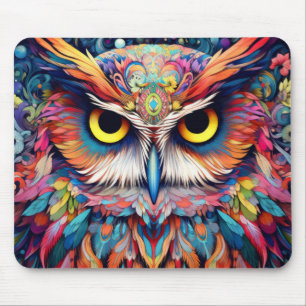 Owl Colourful Animal Enchanting Abstract Mouse Pad