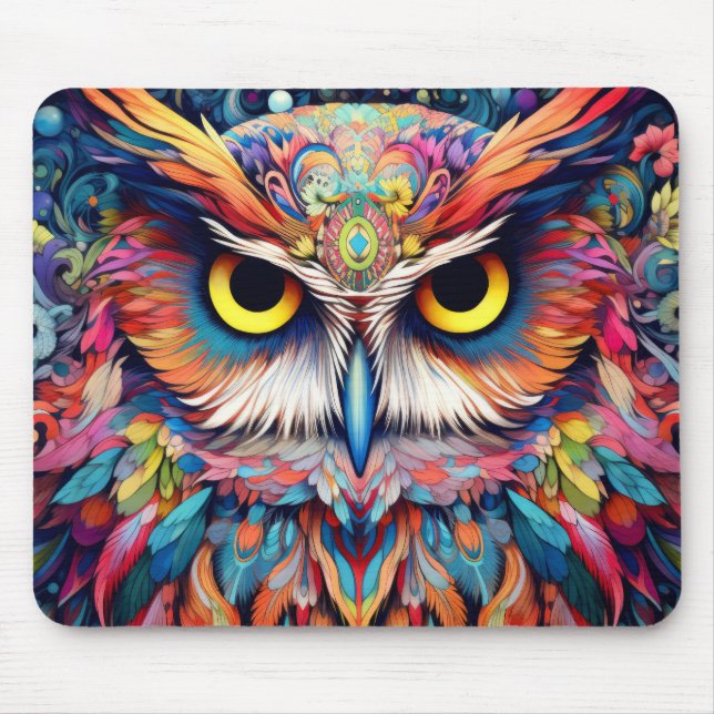 Owl Colourful Animal Enchanting Abstract  Mouse Pad (Front)