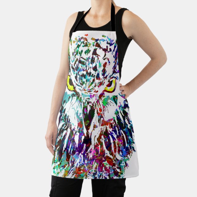 Owl | Colourful Owl Drawing | Abstract Painting Apron (Insitu)