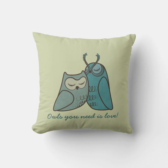 Owl Couple Cuddling Cushion (Front)