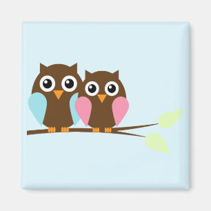 Owl couple on a branch magnet