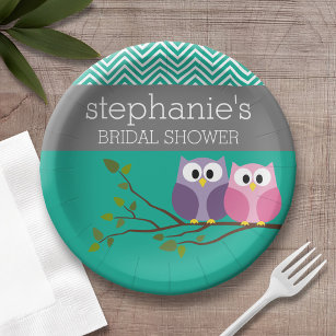 Owl Couple on Branch Bridal Shower Favours Paper Plate