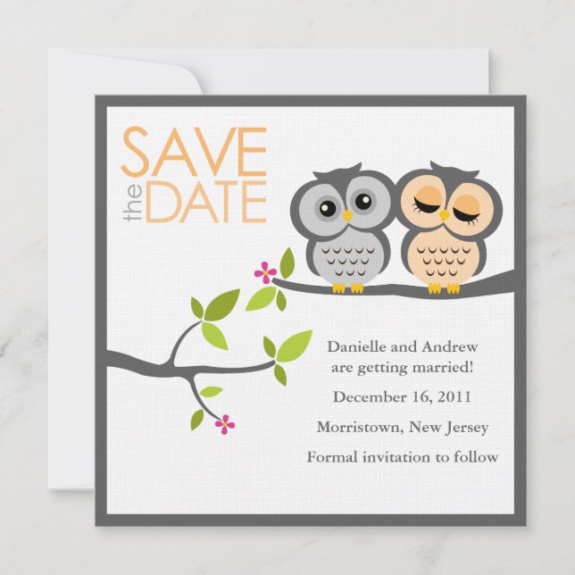 Owl Couple Wedding Save the Date (Front)