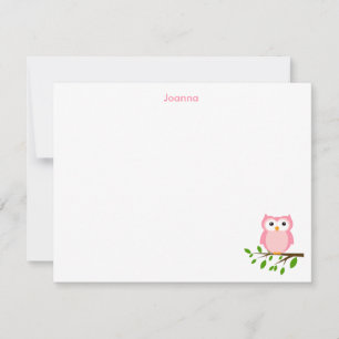 Owl Custom Thank you Note, Grey and Pink Card