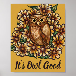 Owl daisies poster