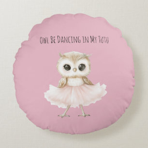 Owl Dancing Pink Tutu Ballerina Round Cushion