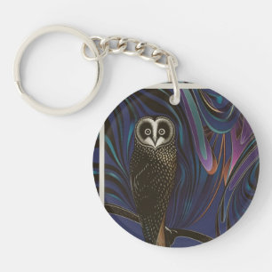 Owl Design Acrylic Keychain Round Psychedelia