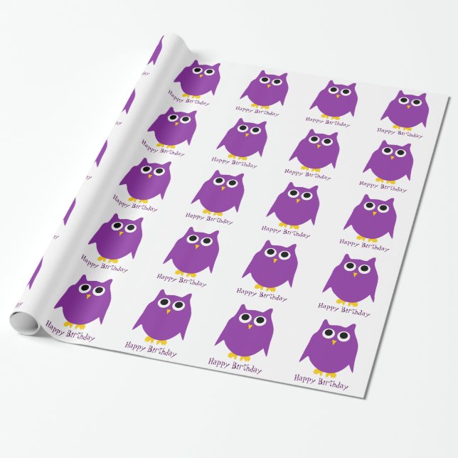 Owl Design Birthday Present Wrapping Paper (Unrolled)