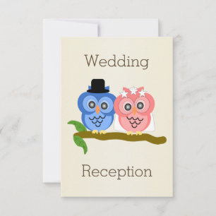 Owl Design Champagne Coloured Wedding Reception Invitation