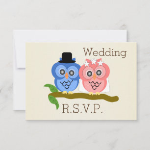 Owl Design Champagne Coloured Wedding RSVP Card