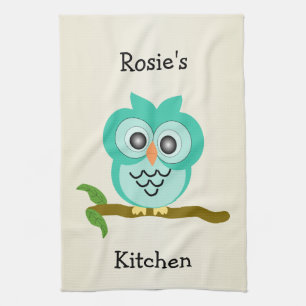 Owl Design Personalised Tea Towel