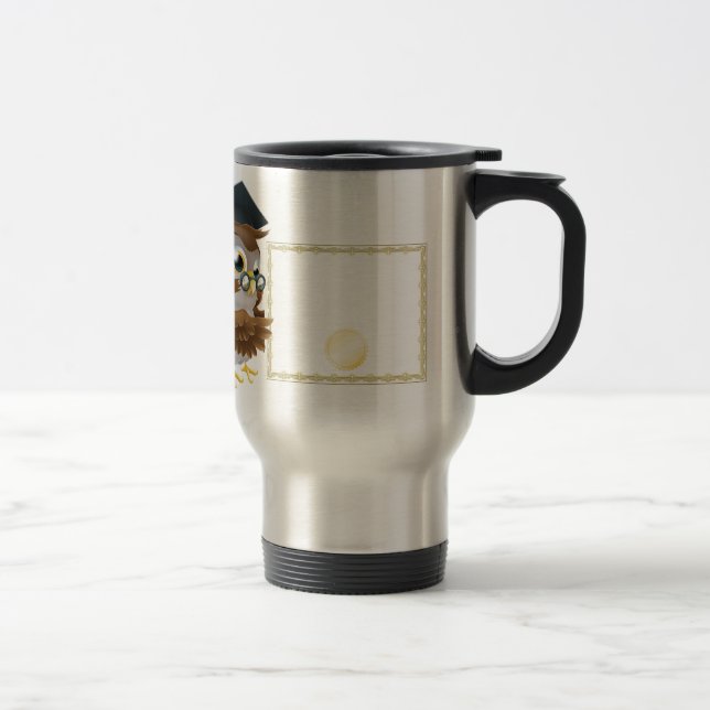 Owl diploma certificate background travel mug (Right)