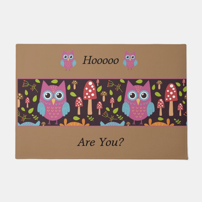 Owl Doormat Mixed Earthy Colours (Front)