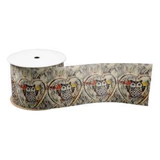 Owl drawing satin ribbon