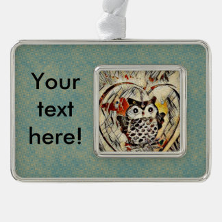 Owl drawing silver plated framed ornament