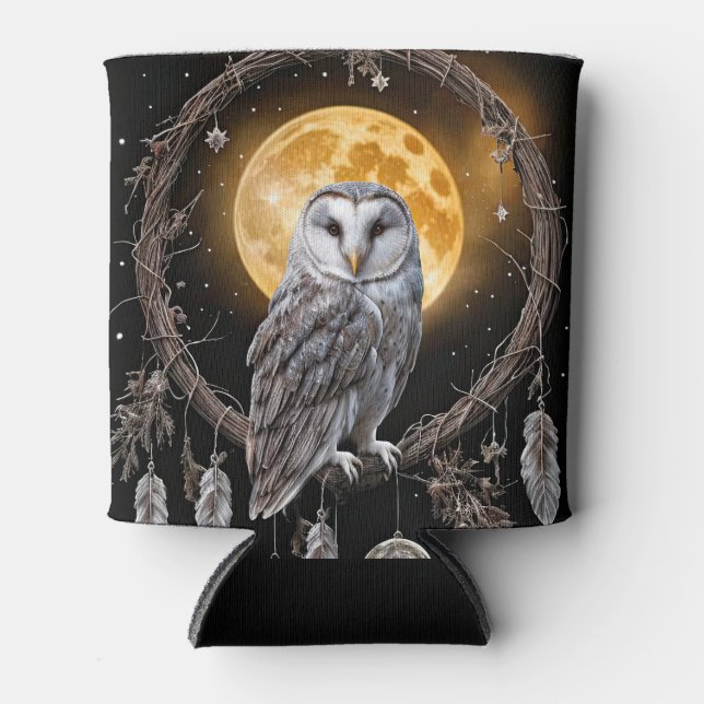 Owl Dreamcatcher Boho with Moon Can Cooler (Front)