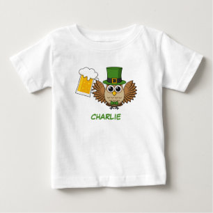 Owl Drinking Beer St Patrick's Day Personalise Baby T-Shirt