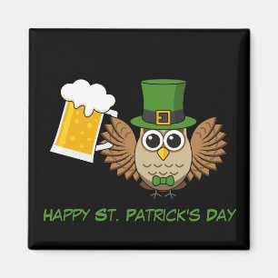 Owl Drinking Beer St Patrick's Day Personalise Magnet