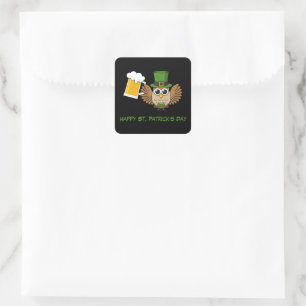 Owl Drinking Beer St Patrick's Day Personalise Square Sticker
