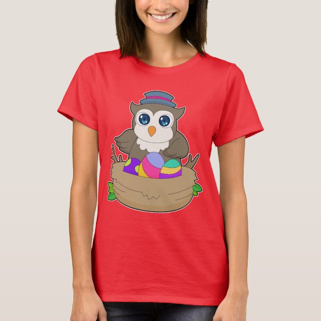 Owl Easter Easter eggs Nest T-Shirt (Front)