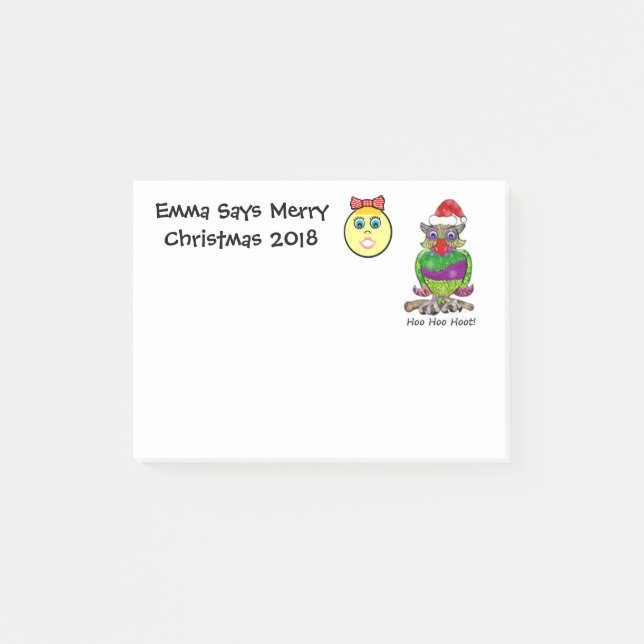 Owl Emoji Christmas Customisable Post-it Notes (Front)