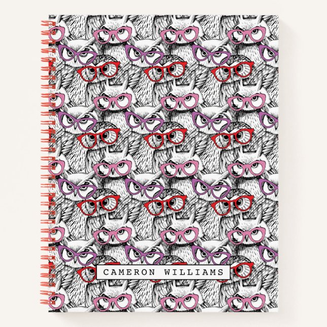 Owl Eyeglasses Pattern | Add Your Name Notebook (Front)