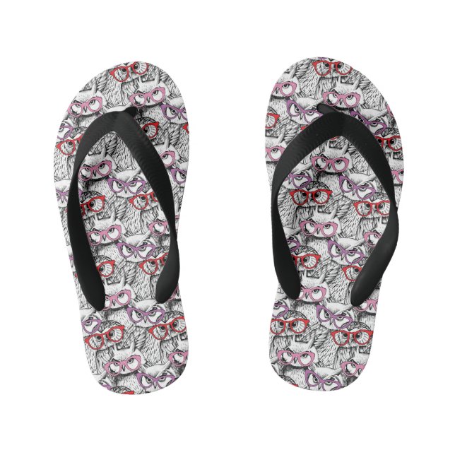 Owl Eyeglasses Pattern Kid's Jandals (Footbed)