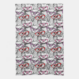 Owl Eyeglasses Pattern Tea Towel