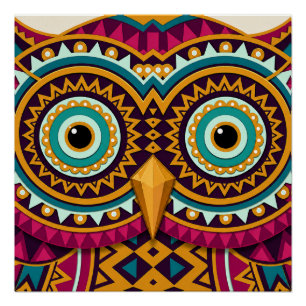 Owl Eyes Folk Art Poster